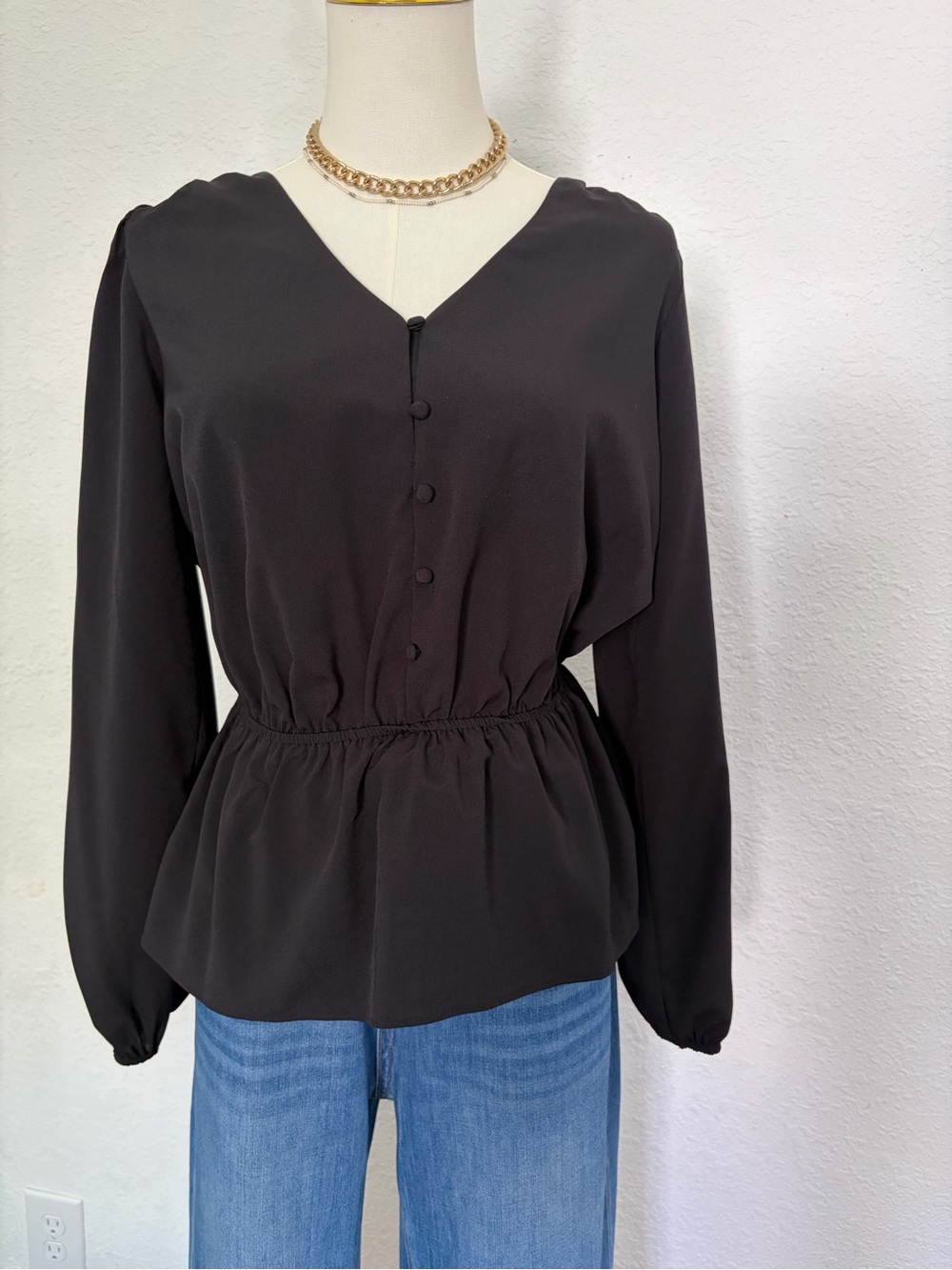 Nine West Black peplum blouse with button details